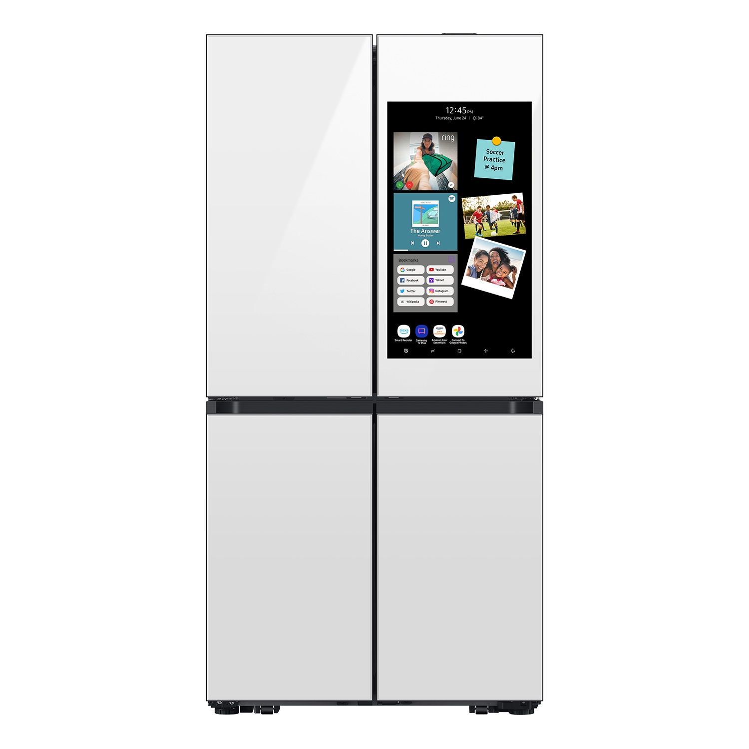 Samsung Bespoke Counter-Depth Family Hub 22.5-cu ft 4 -Door Smart Compatible French Door Refrigerator with Dual Ice Maker with Water Dispenser and Door within Door ( White Glass ) ENERGY STAR Certified