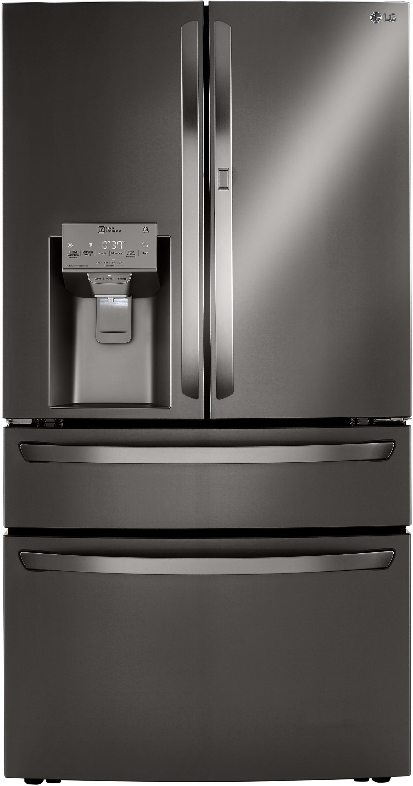 LG Standard-Depth 29.5-cu ft 4 -Door Smart Compatible French Door Refrigerator with Dual Ice Maker with Water and Ice Dispenser and Door within Door ( Printproof Black Stainless Steel ) ENERGY STAR Certified