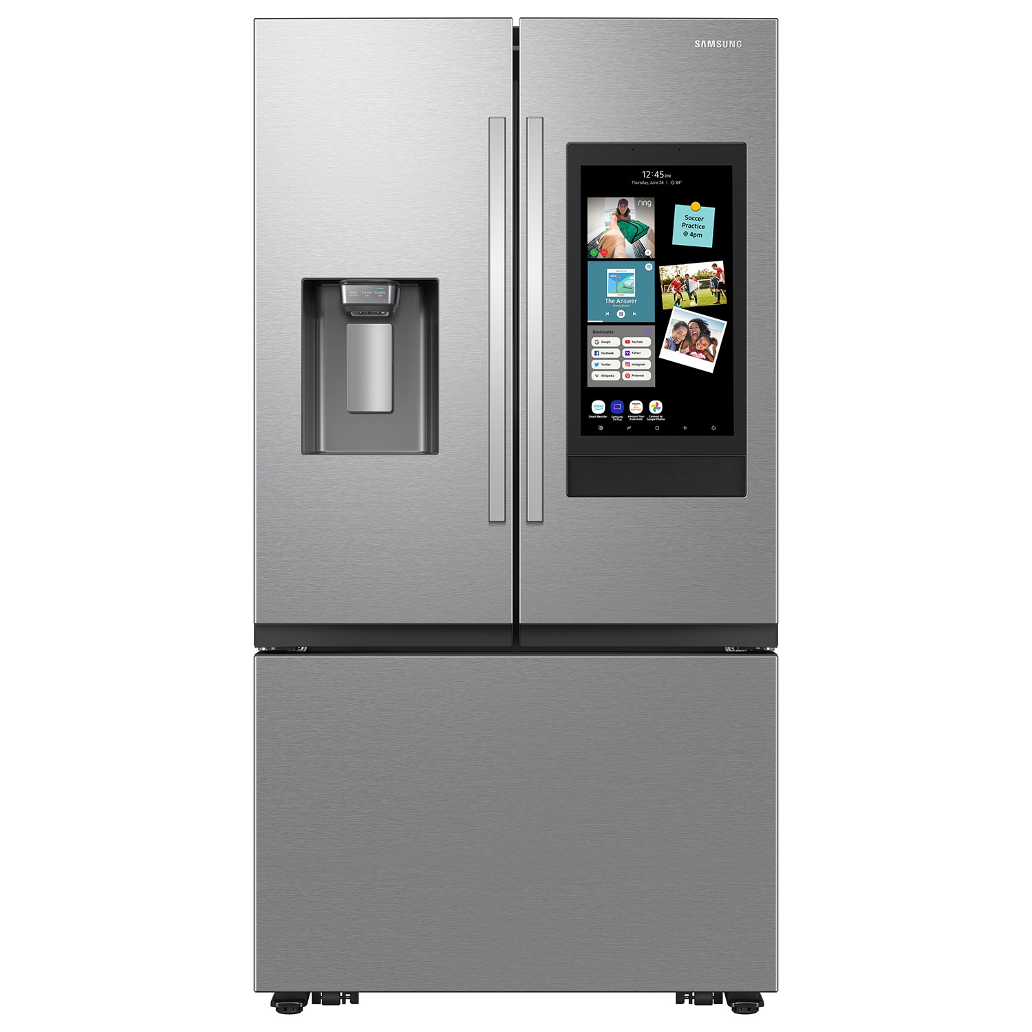 Samsung Standard-Depth Mega Capacity Family Hub 30-cu ft 3 -Door Smart Compatible French Door Refrigerator Triple with Water and Ice Dispenser ( Fingerprint Resistant Stainless Steel ) ENERGY STAR Certified