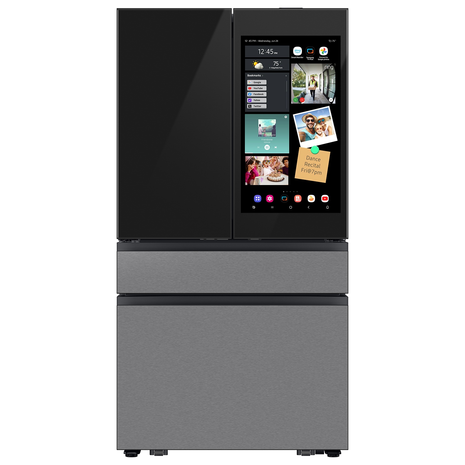 Samsung Bespoke Standard-Depth Family Hub 28.6-cu ft 4 -Door Smart Compatible French Door Refrigerator with Dual Ice Maker with Water Dispenser ( Charcoal Glass Top with Stainless Steel Bottom Panels ) ENERGY STAR Certified